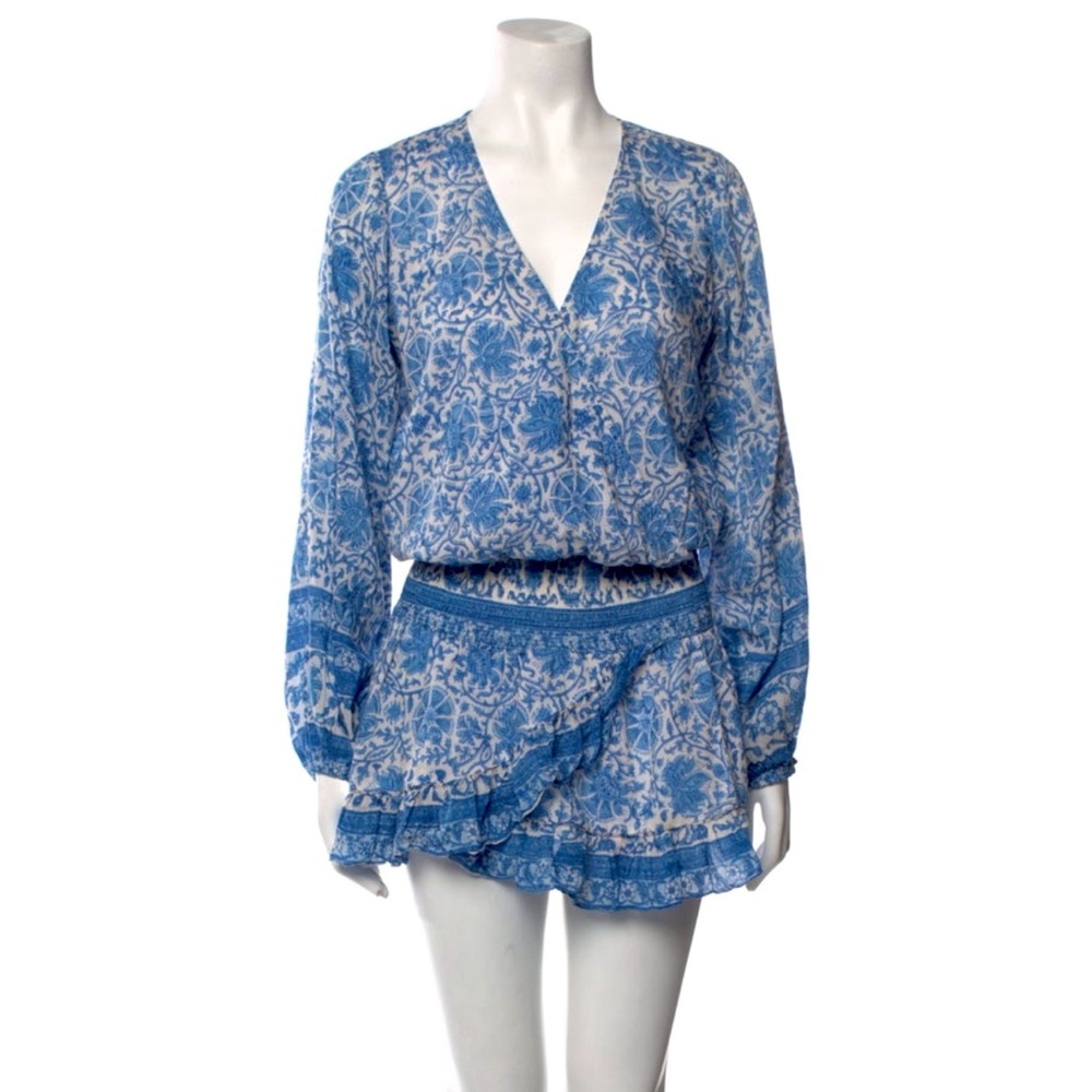 Bell by Alicia Bell Blue Floral Print Long Sleeve Dress Size M